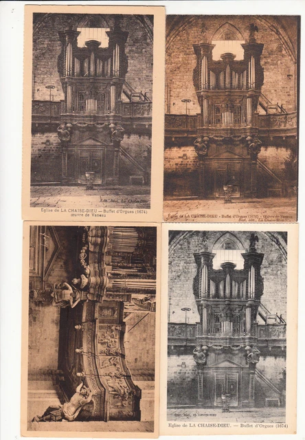 Lot 4 cartes postales anciennes LA CHAISE-DIEU buffet d'orgues