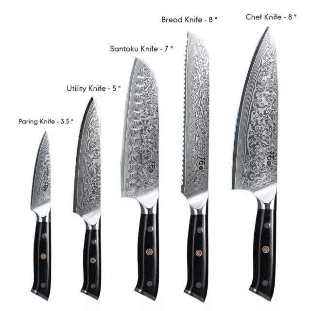 5Pcs TURWHO Kitchen Cook Chef Knife Japanese VG10 Damascus Steel Knife Block Set 2