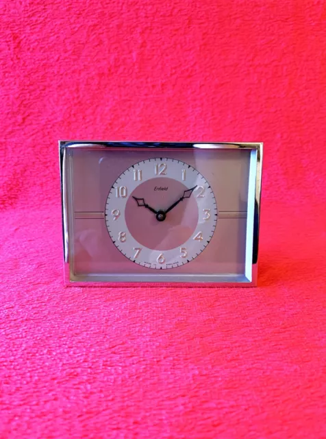 Old Vintage Small Silver English Desk Clock Enfield 2