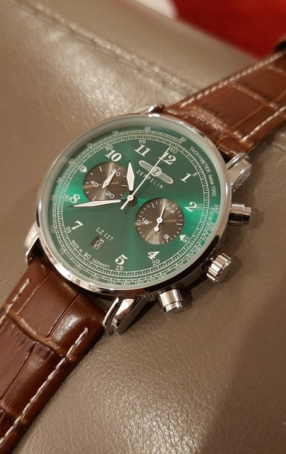 Orologio Uomo Crono Zeppelin Data silver green brown a batteria ***Bellissimo***