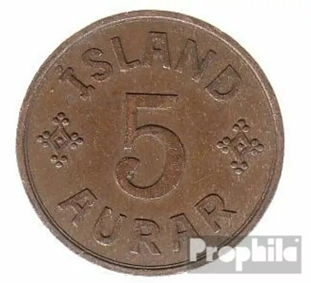 Island KM-Nr. : 7 1940 vorzüglich Bronze 1940 5 Aurar Gekröntes Monogramm
