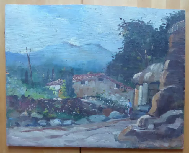 Cuadro Angular Óleo En Mesa Vintage Firmado Segura Paisaje Español España MD4