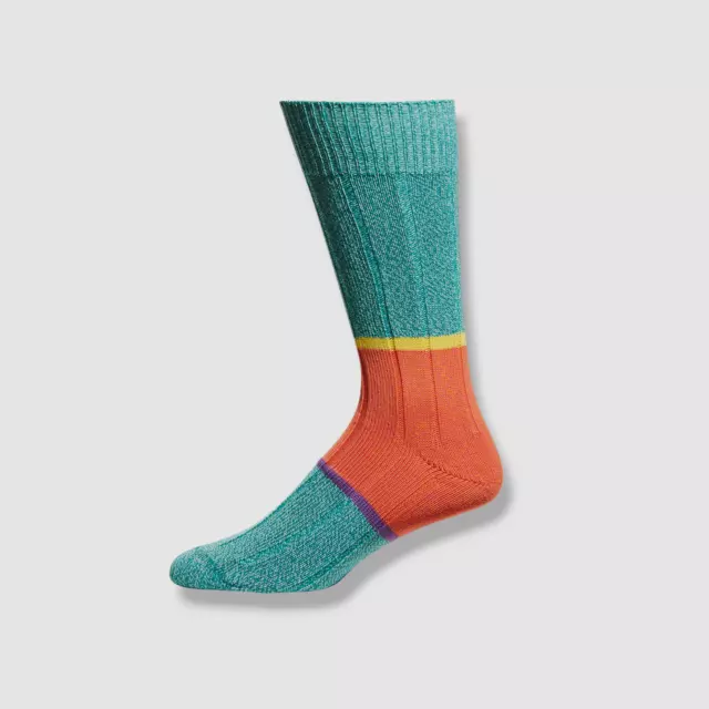 $30 Paul Smith Men's Green Cotton Colorblock Logo Italy 1-Pair Socks One Size