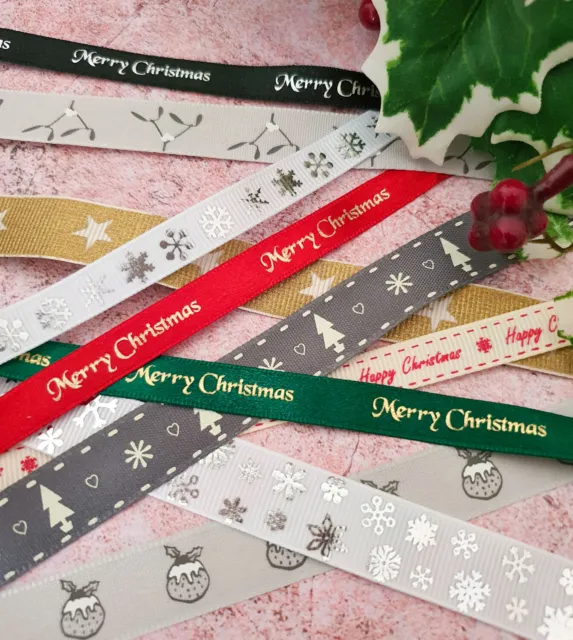 CHRISTMAS RIBBONS 10 x 1M MIXED PACK WRAPPING WREATHS DECORATION BULK BUY