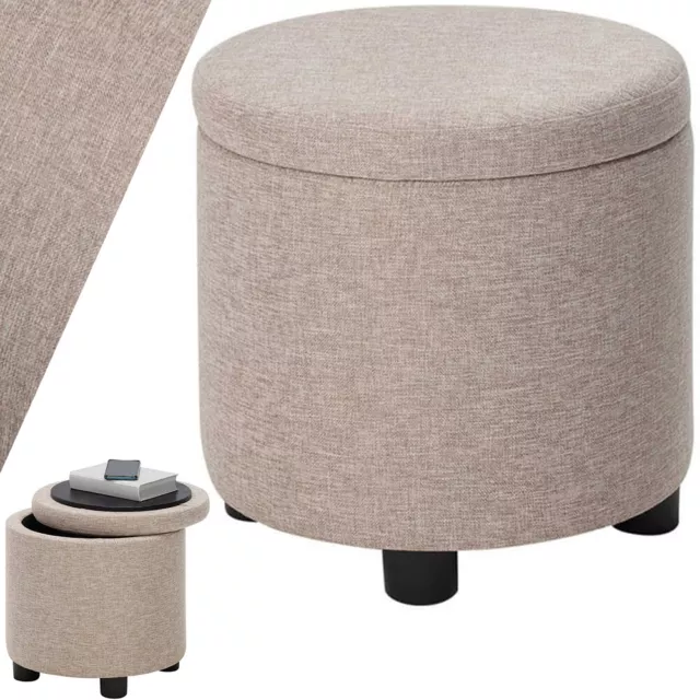 Pouf Container Repose-pieds en tissu beige Tabouret ouvrant 40x40x40,5 cm