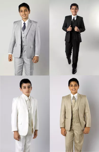 Boys 5 Piece Suit Kids Formal Dress Toddler Suits Outfit Set With Vest Tie Shirt
