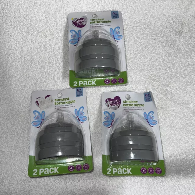 parents choice simplyst bottle nipple 6 +.  Lot Of 3 For A Total Of 6 Nipples B1