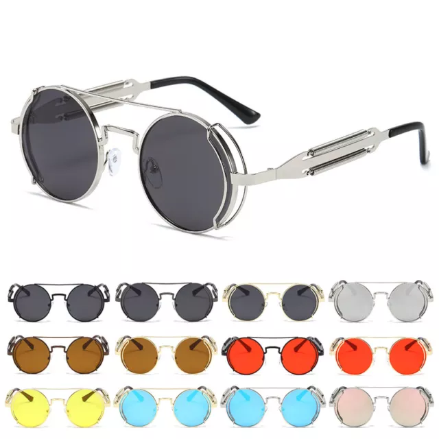 Retro Gothic Steampunk Round Sunglasses Men Women Circle Metal Frame Sun Glasses