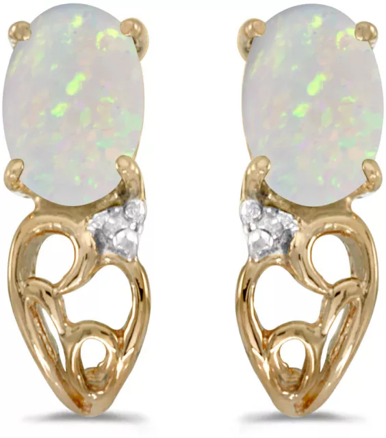 14k Gelbgold Oval Opal und Diamant Ohrringe (CM-E2582X-10)