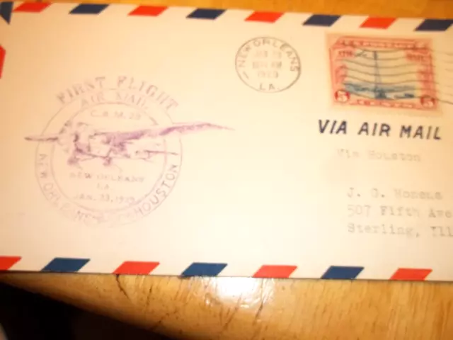 1929 Us Air Mail 1St Flight Envelope New Orleans Via Houston