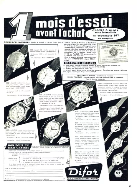 publicité Advertising  1022  1959  montres Difor mois essai avant achat