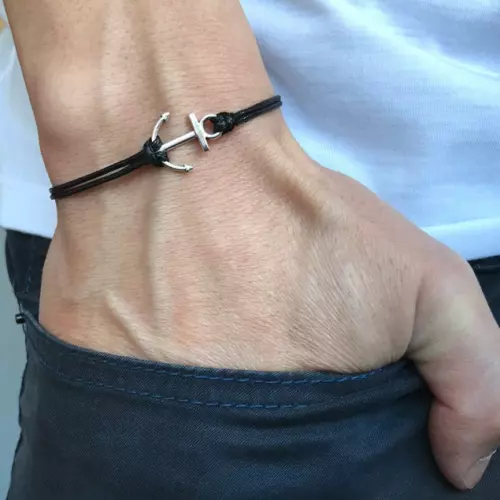 Bracciale con ancora argento e corda nero blu nautica braccialetto da uomo donna