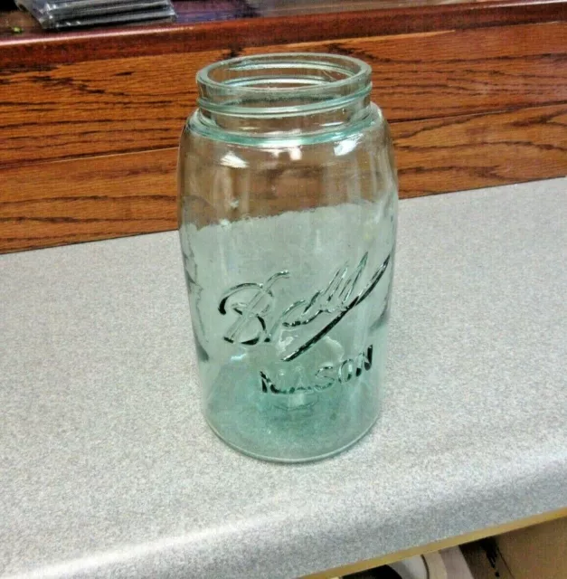 Old Style Strong Shoulder Aqua Blue Ball Glass Mason Jar ( Raised letter C , G )
