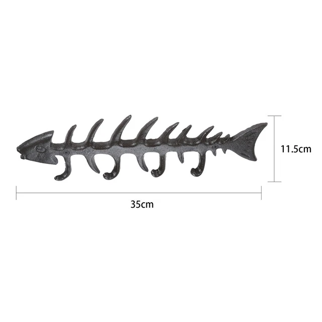 Funny FISH BONE 4 Hook Key Towel Coat Wall Rack Cast Iron Hallway Kitchen Decor 2