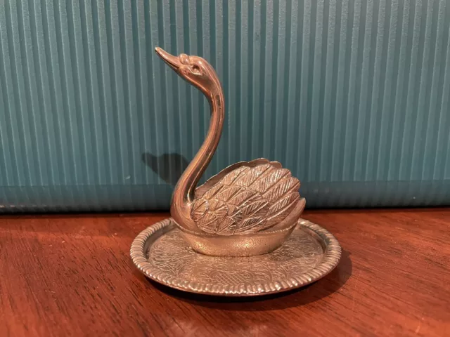 Vintage Silver Plate Swan Ring Holder Jewellery Tray