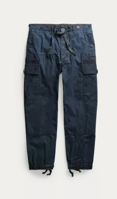 NEUF RRL RALPH Lauren 1950s Indigo Droit Cargo Taille Haute