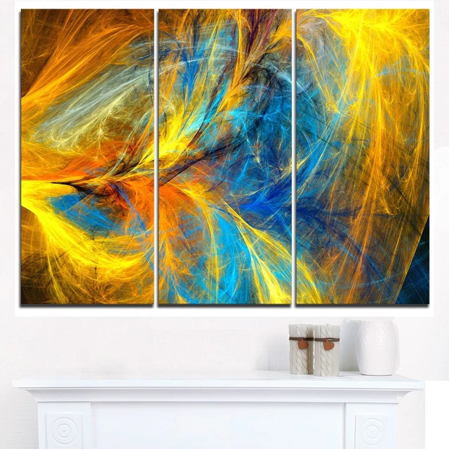 Gold and Blue Psychedelic Pattern - Abstract Art on Canvas Blue 36 in. wide x 28