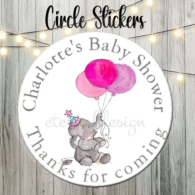 Personalised White Baby Shower Circle Stickers **Baby Girl Designs**