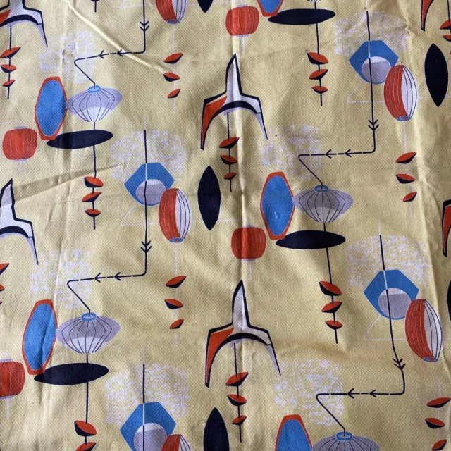 mid century 1950s vintage barkcloth fabric length large piece screen printed