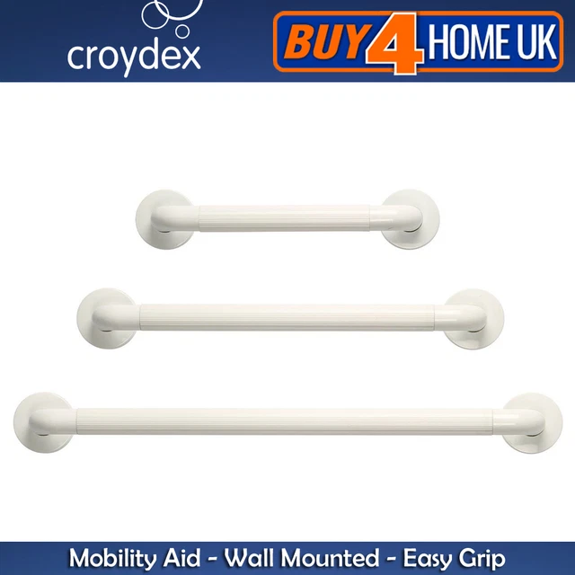 Croydex White Easy Grip Grab Handle Bar Rail 12" 18" 24" Mobility Aid