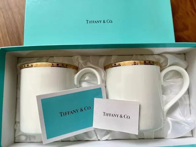 Tiffany & Co. Doré Bande Blanc Tasse Mug Porcelaine Café Japon Set 2 Avec /