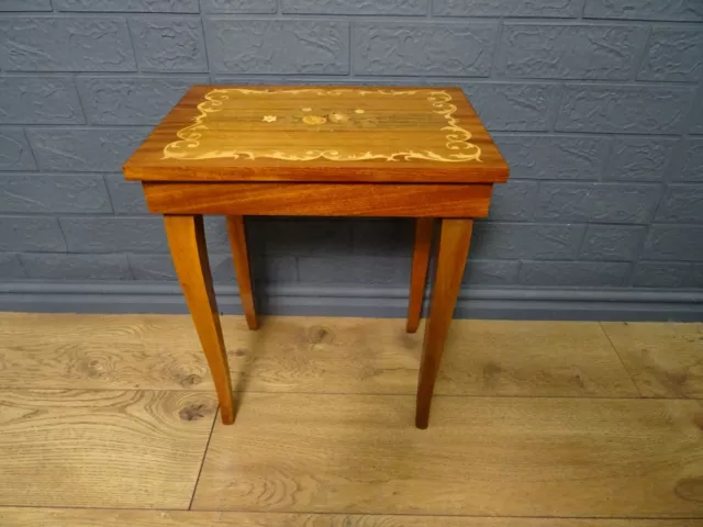 Vintage Italian Sorrento Inlaid Marquetry Wooden Musical Table / Sewing Box