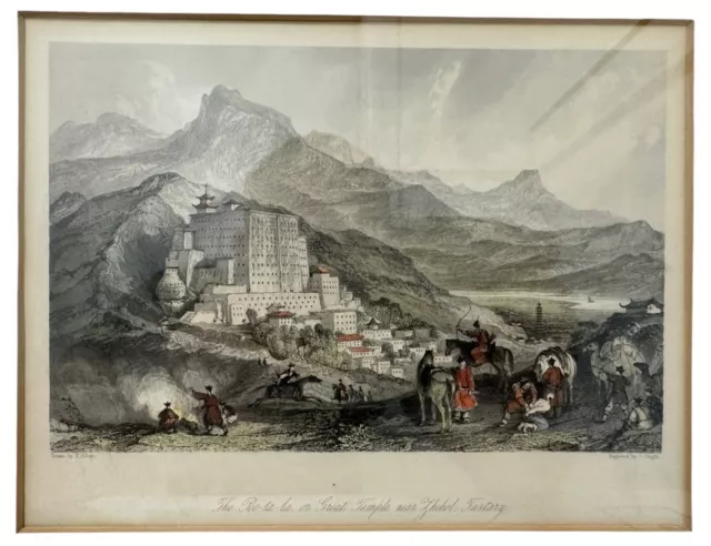 1800 THOMAS ALLOM Engraving "Great Temple near Zhehol, China" Framed Rare Museum