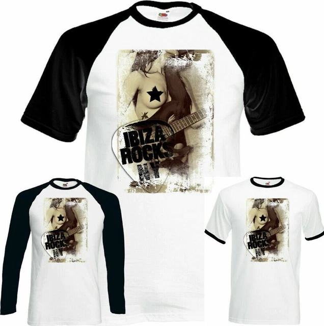 Ibiza Rocks Uomo Vacanza T-Shirt Chitarra Elettrica Danza Musica Top