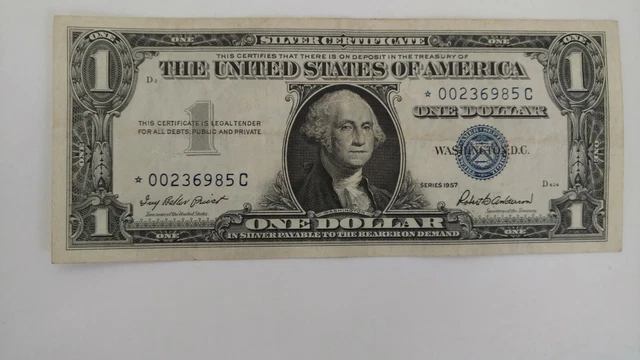 FR-1619* 1957 Star Silver Certificate Circulated Serial Number *00236985 C.