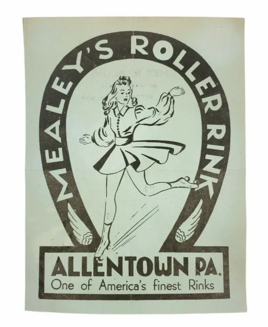 c1940-50's Mealey's Roller Rink Roller Skating Rink Sticker Label Allentown PA