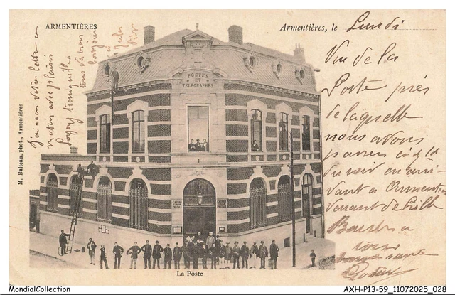 Carte Postale Ancienne Armentières La Poste (59) - Noir Et Blanc - Début 1900