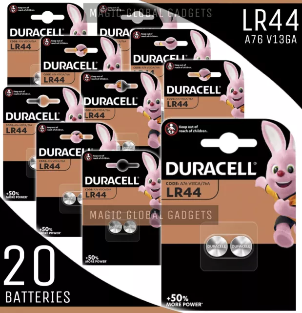 20 x DURACELL LR44 1.5V ALKALINE BUTTON CELL BATTERIES LR 44 A76 AG13 357 HEXBUG