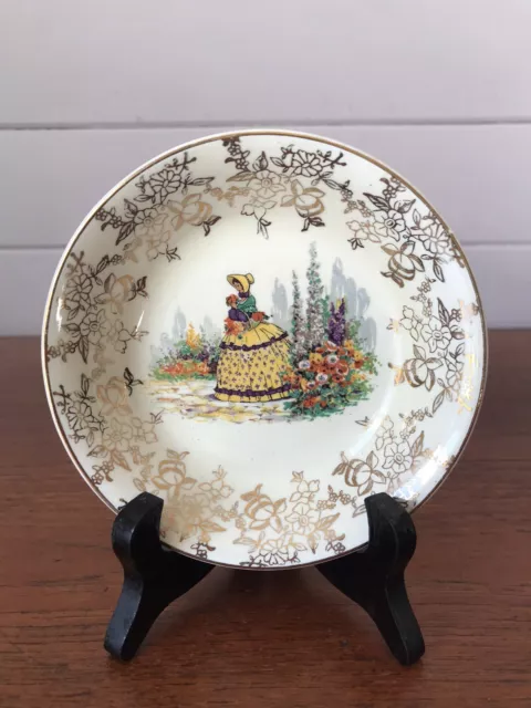 Vintage J H W & Sons Royal Falcon Ware Crinoline Lady Butter Dish England