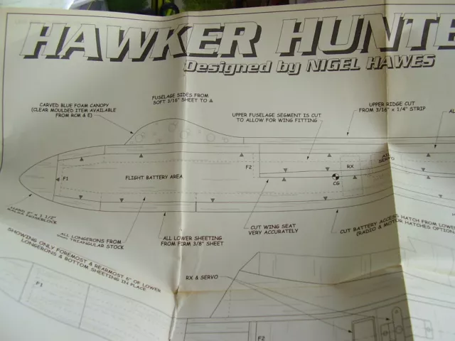 Original Model Aircraft Plan Hawker Hunter Jet  Free Uk Post 26" Wingspan