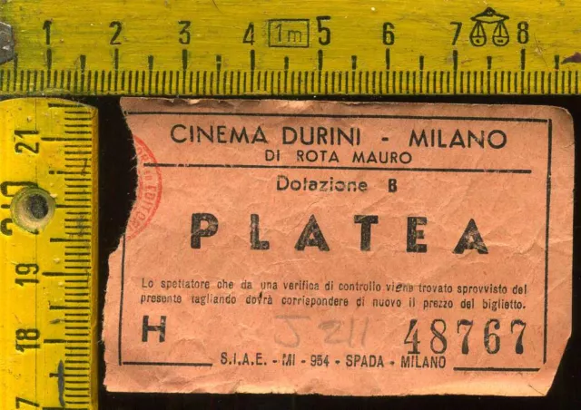 Biglietto Teatro Cinema DURINI Milano Platea j 211