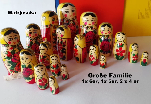 Original Russische Matroschka Familie 1x 6er Set, 1x 5er Set, 2 x 4 er Set