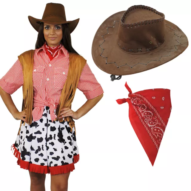 Cowgirl Costume Ladies Womens Wild West Cowboy Fancy Dress Western Cow Girl