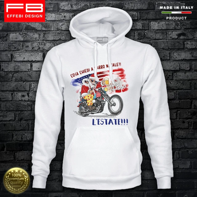 Felpa Hoodie Babbo Natale Moto Birra Christmas Santa Claus Biker Idea Regalo