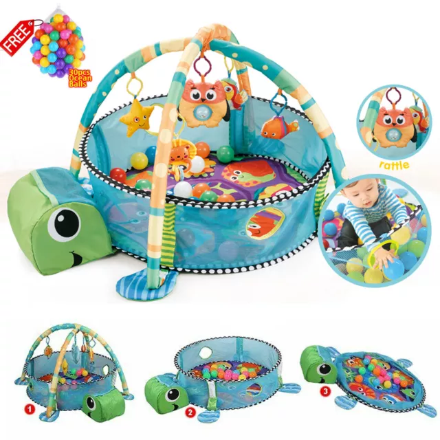 Kids 3 in 1 Turtle Baby Gym Activity Floor Mat| Ball Pit & Toys Baby Play Mat UK