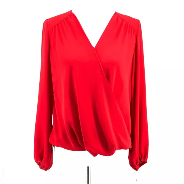 Women's INC International Concepts Red Faux Wrap Front Long Sleeve Blouse