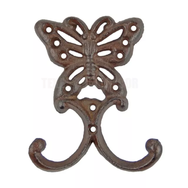 Butterfly Double Wall Hook Cast Iron Coat Towel Key Hanger Antique Style Brown