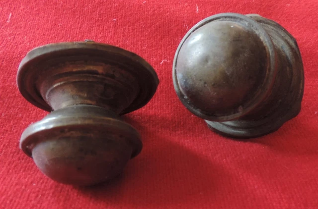 Pair Antique 19th c. Spun Brass Furniture Knob Drawer Pull Handle Federal Door