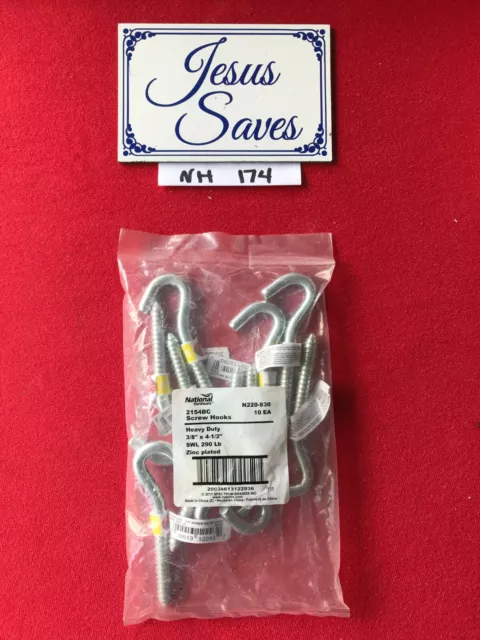 Lot of 10 National Hardware N220-830 2154 Heavy Duty Screw Hook - Zinc     # 174