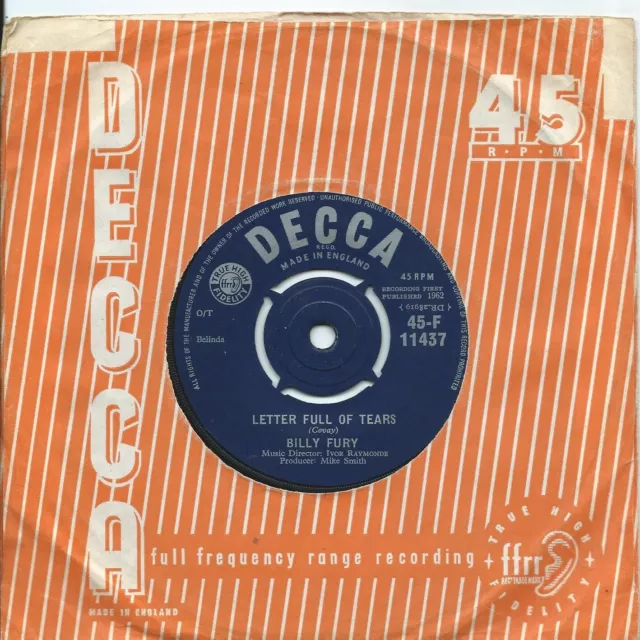 Billy Fury:Letter full of tears/Magic eyes:UK Decca:1962