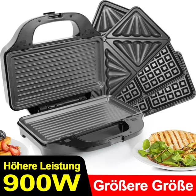 SUPERLEX 3 in 1 Sandwich Maker 900Watt Toaster Waffeleisen Kontaktgrill Panini