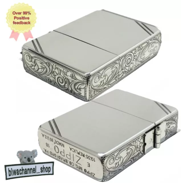 Zippo 1935 Replica Arabesque 3 Sided Processing Lighter Silver Nickel Antique