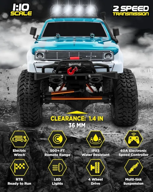 Laegendary 1:10 Scale RC Crawler 4x4 Offroad Remote Control Truck - Blue Green 3