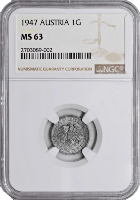 1947 MS63 Austria 1 Groschen NGC UNC KM 2873