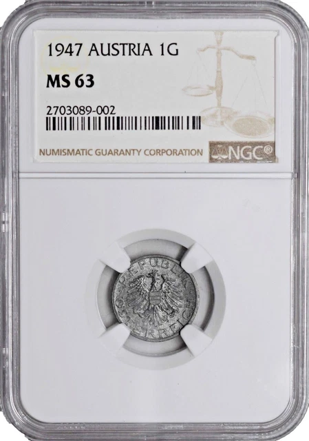 1947 MS63 Austria 1 Groschen NGC UNC KM 2873