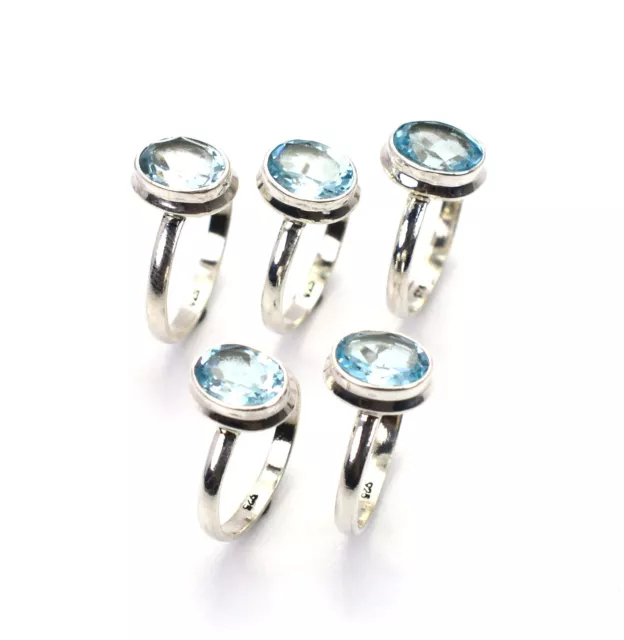 Wholesale 5Pc 925 Solid Sterling Silver Natural Blue Topaz Ring Lot O Q616